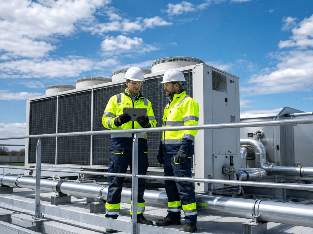 HVAC Experts technician servicing office air conditioning system Melbourne